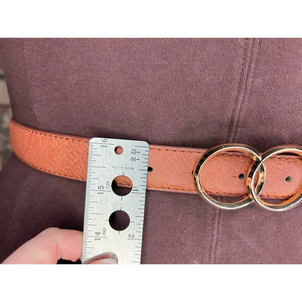 belt  vegan leather tan interlocking circles buckle gold